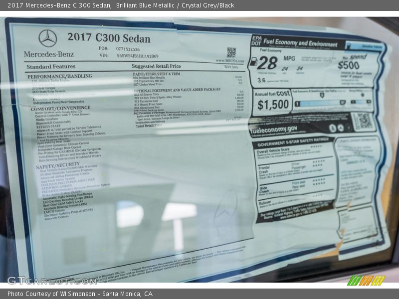 Brilliant Blue Metallic / Crystal Grey/Black 2017 Mercedes-Benz C 300 Sedan