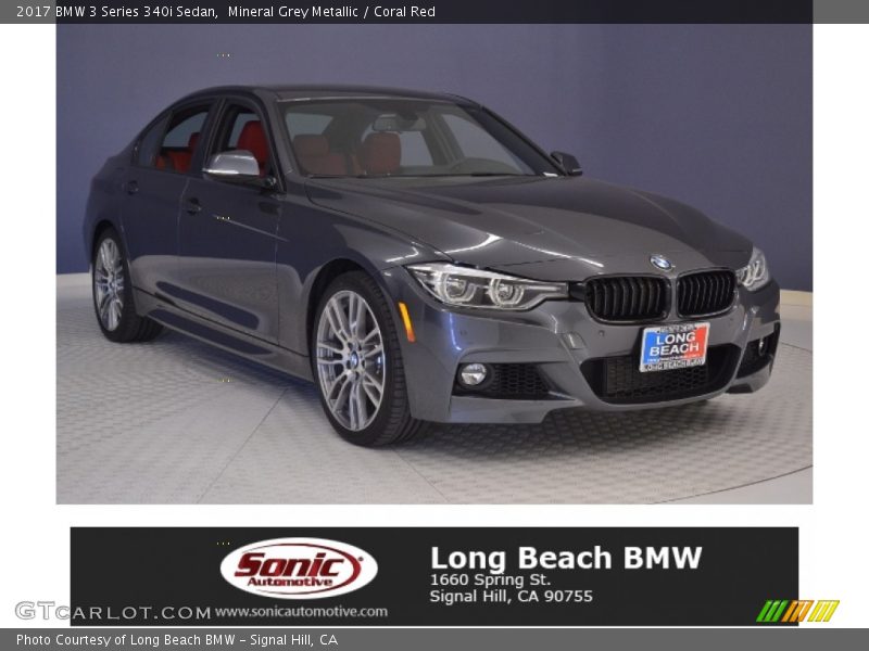 Mineral Grey Metallic / Coral Red 2017 BMW 3 Series 340i Sedan