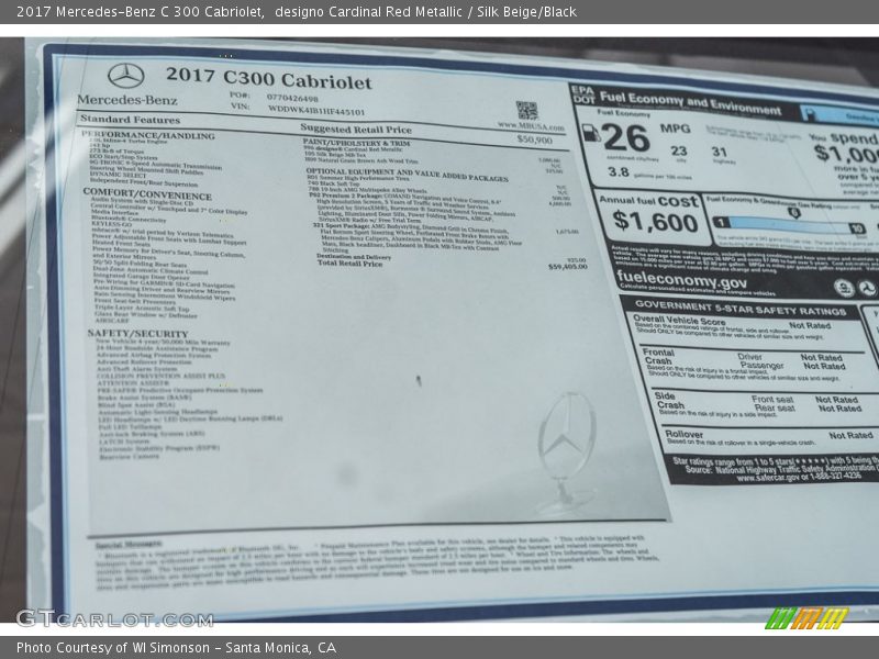  2017 C 300 Cabriolet Window Sticker