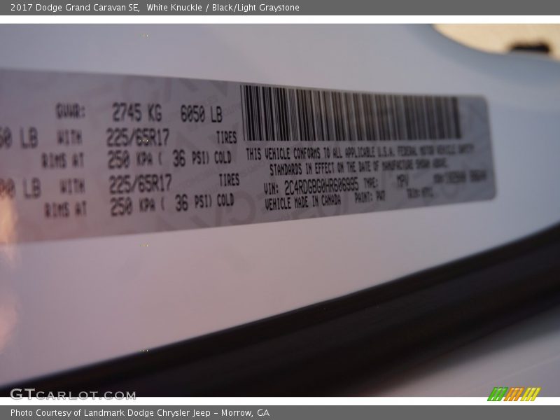 White Knuckle / Black/Light Graystone 2017 Dodge Grand Caravan SE