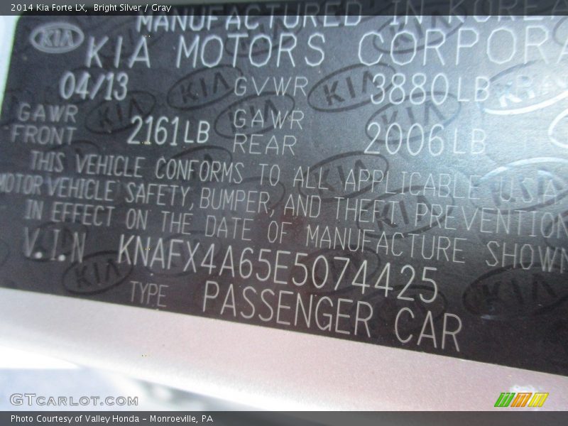 Bright Silver / Gray 2014 Kia Forte LX