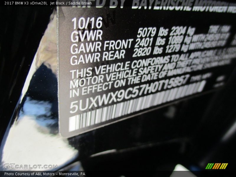 Jet Black / Saddle Brown 2017 BMW X3 xDrive28i