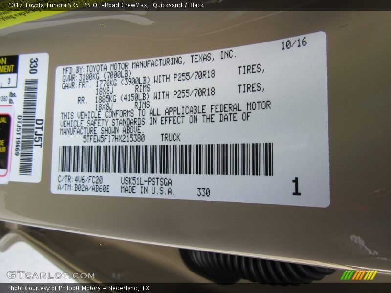 2017 Tundra SR5 TSS Off-Road CrewMax Quicksand Color Code 4V6