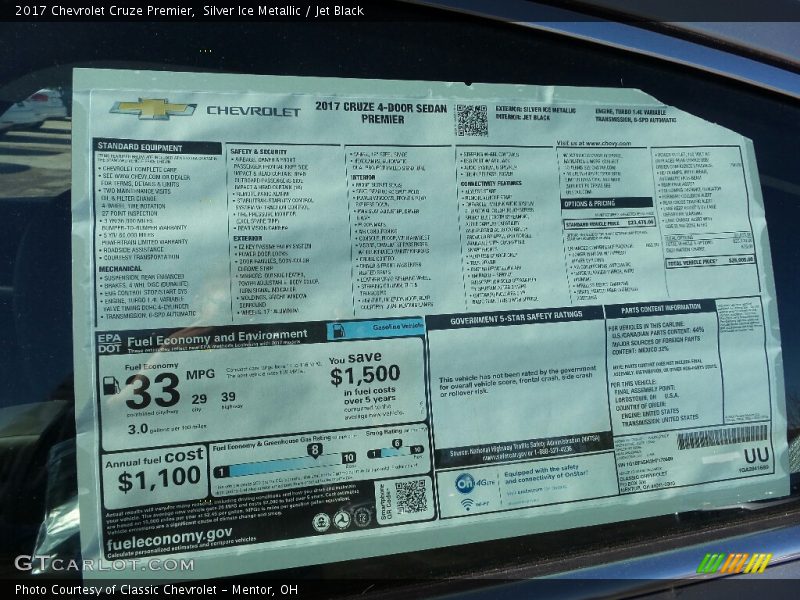Silver Ice Metallic / Jet Black 2017 Chevrolet Cruze Premier