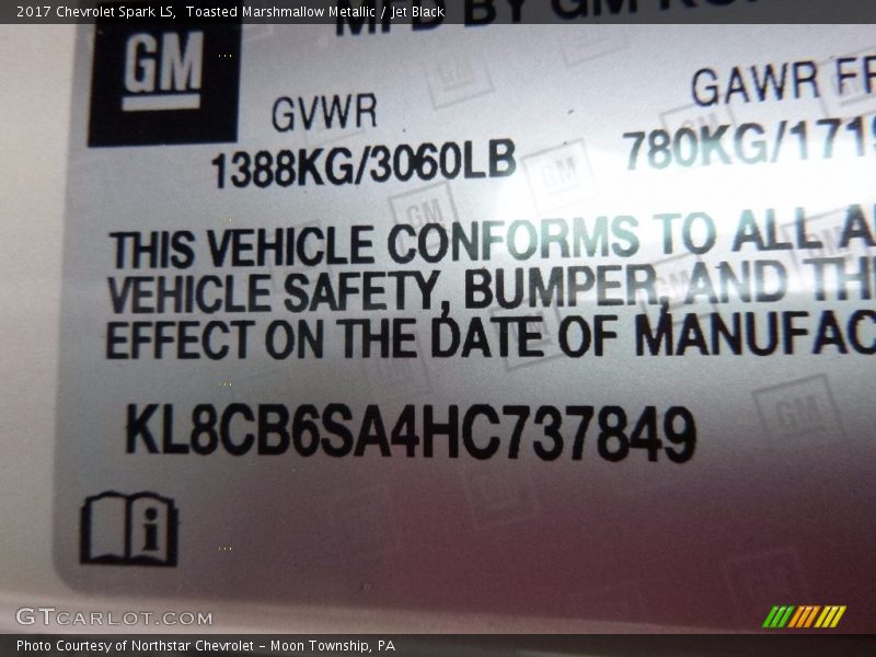 Toasted Marshmallow Metallic / Jet Black 2017 Chevrolet Spark LS