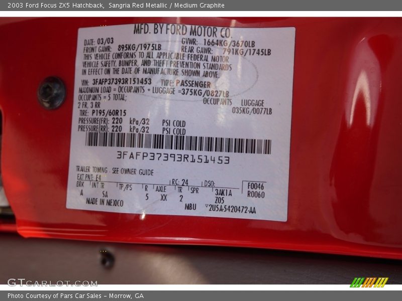 Sangria Red Metallic / Medium Graphite 2003 Ford Focus ZX5 Hatchback