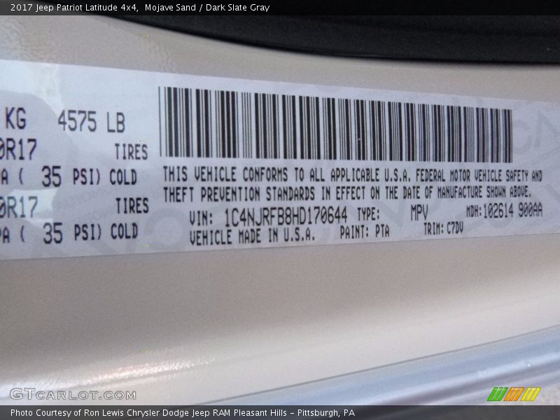 Mojave Sand / Dark Slate Gray 2017 Jeep Patriot Latitude 4x4