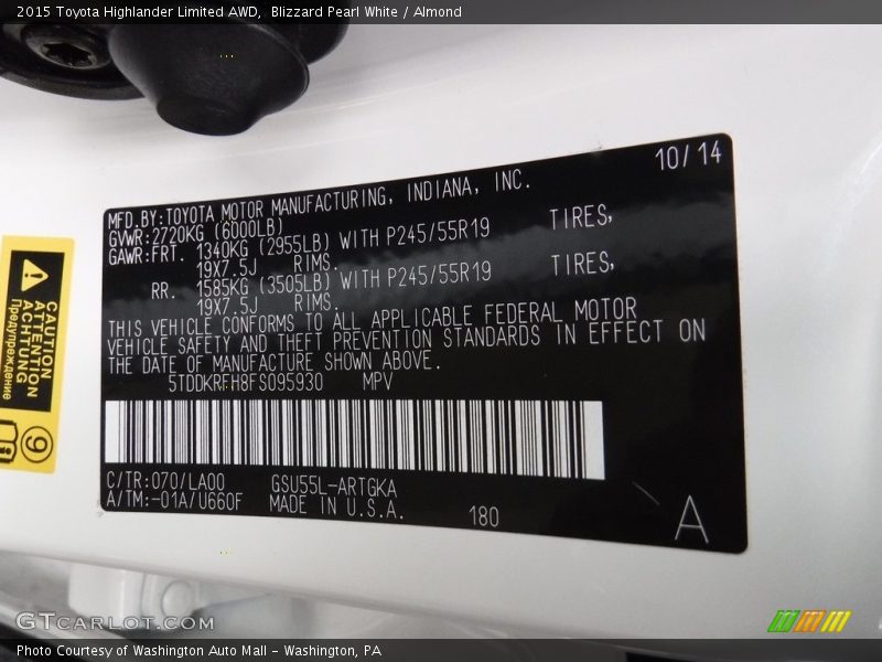 Blizzard Pearl White / Almond 2015 Toyota Highlander Limited AWD