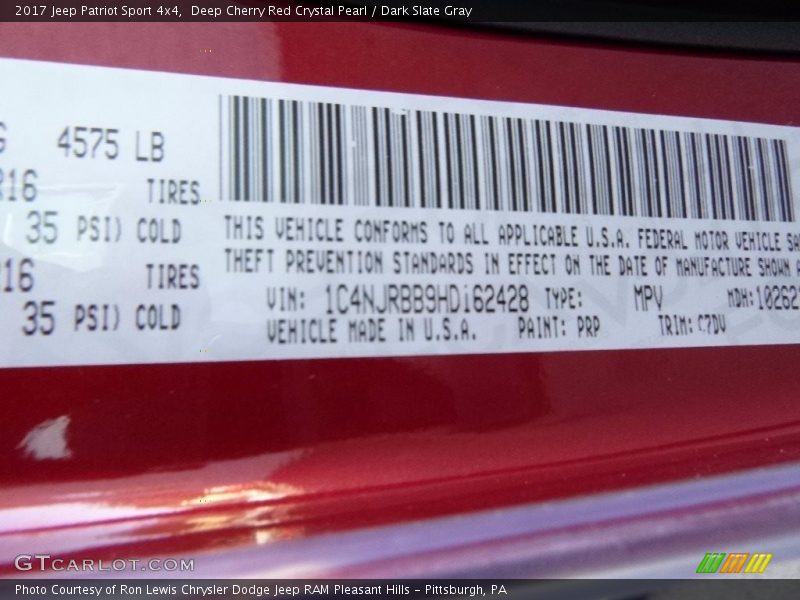 Deep Cherry Red Crystal Pearl / Dark Slate Gray 2017 Jeep Patriot Sport 4x4