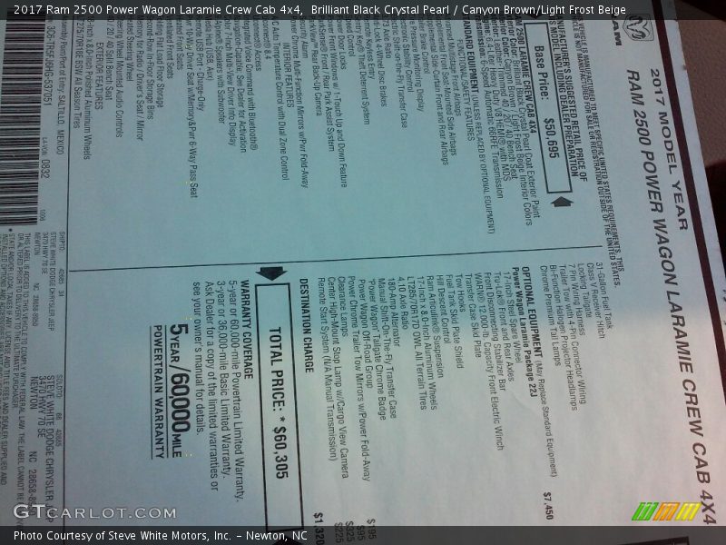  2017 2500 Power Wagon Laramie Crew Cab 4x4 Window Sticker