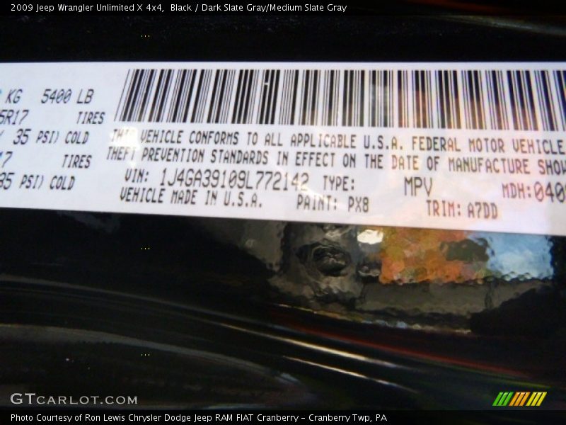 Black / Dark Slate Gray/Medium Slate Gray 2009 Jeep Wrangler Unlimited X 4x4