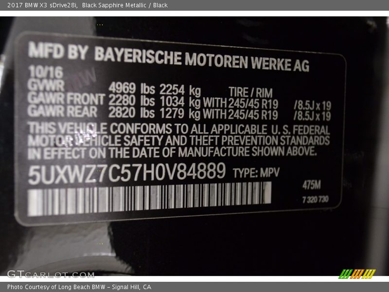 Black Sapphire Metallic / Black 2017 BMW X3 sDrive28i