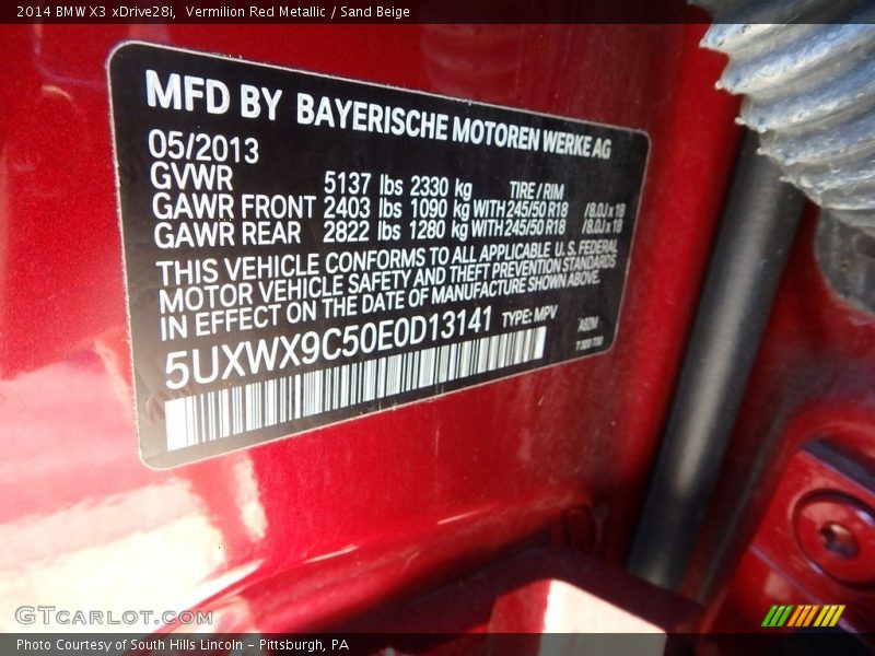 Vermilion Red Metallic / Sand Beige 2014 BMW X3 xDrive28i