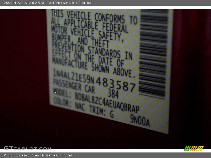 Red Brick Metallic / Charcoal 2009 Nissan Altima 2.5 SL