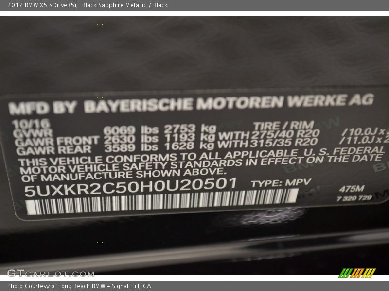 Black Sapphire Metallic / Black 2017 BMW X5 sDrive35i