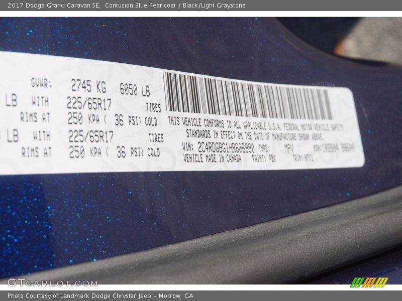 Contusion Blue Pearlcoat / Black/Light Graystone 2017 Dodge Grand Caravan SE