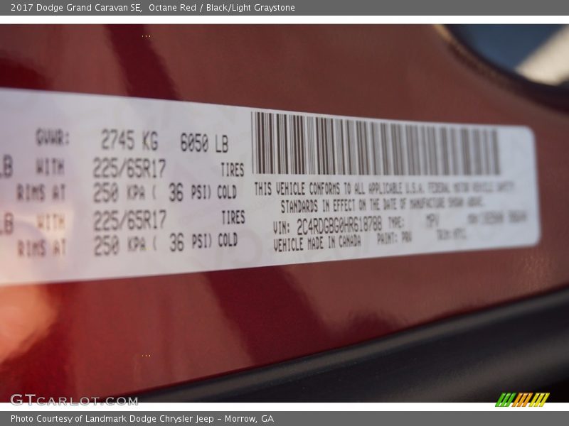 Octane Red / Black/Light Graystone 2017 Dodge Grand Caravan SE