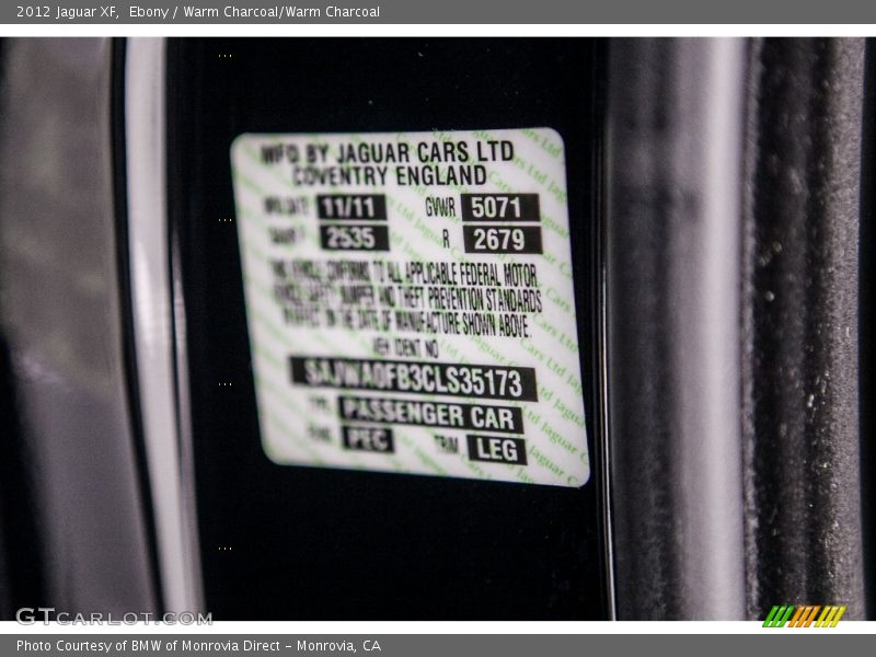 Ebony / Warm Charcoal/Warm Charcoal 2012 Jaguar XF