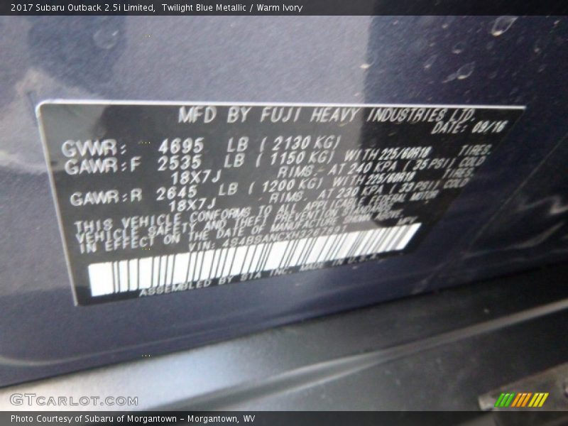 Twilight Blue Metallic / Warm Ivory 2017 Subaru Outback 2.5i Limited