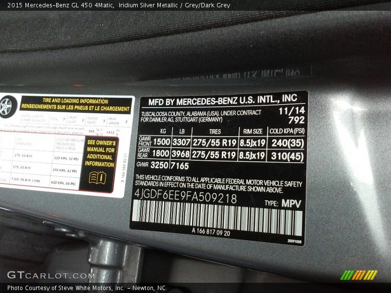 Iridium Silver Metallic / Grey/Dark Grey 2015 Mercedes-Benz GL 450 4Matic