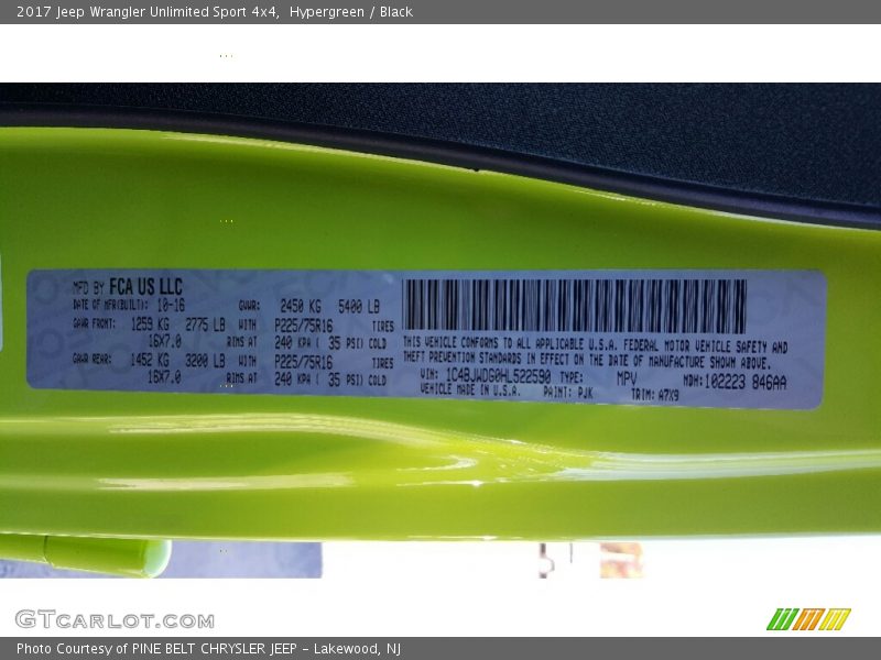 Hypergreen / Black 2017 Jeep Wrangler Unlimited Sport 4x4