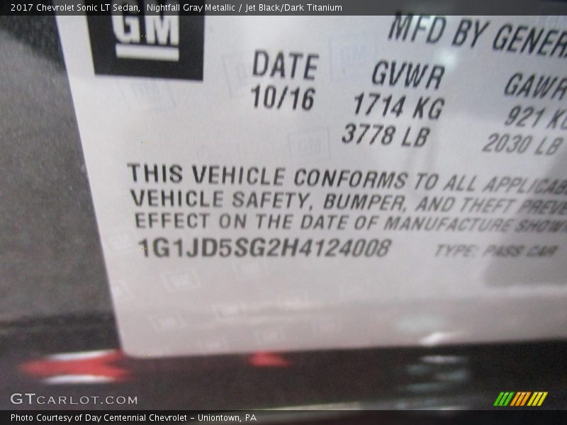 Nightfall Gray Metallic / Jet Black/Dark Titanium 2017 Chevrolet Sonic LT Sedan