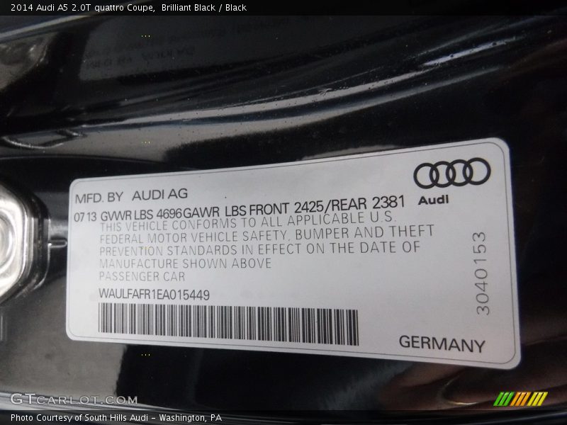 Brilliant Black / Black 2014 Audi A5 2.0T quattro Coupe