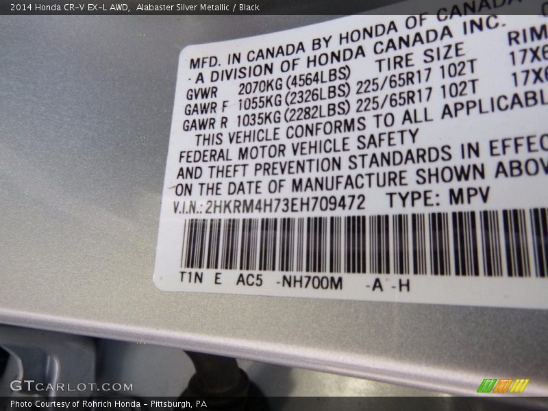 Alabaster Silver Metallic / Black 2014 Honda CR-V EX-L AWD