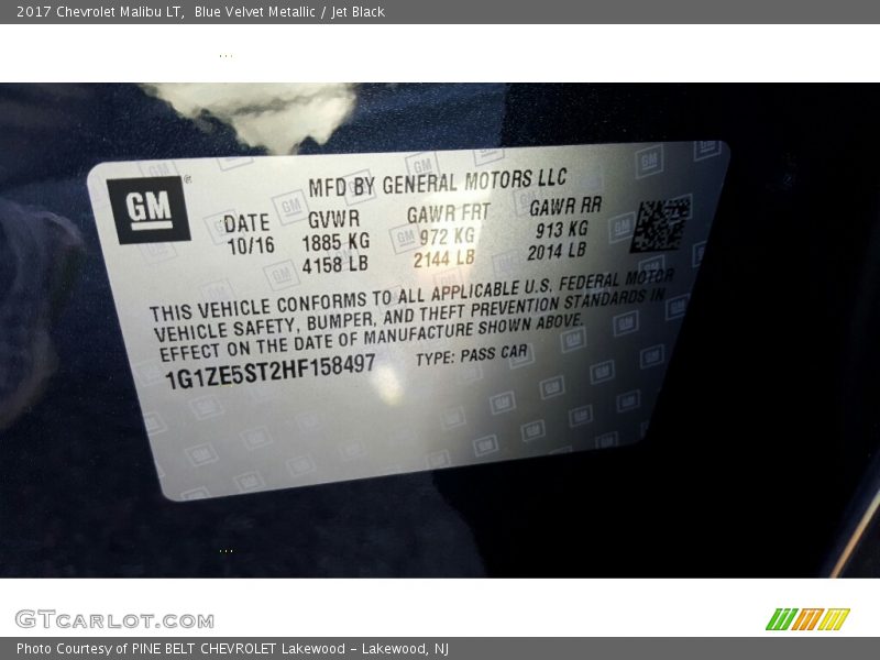 Blue Velvet Metallic / Jet Black 2017 Chevrolet Malibu LT
