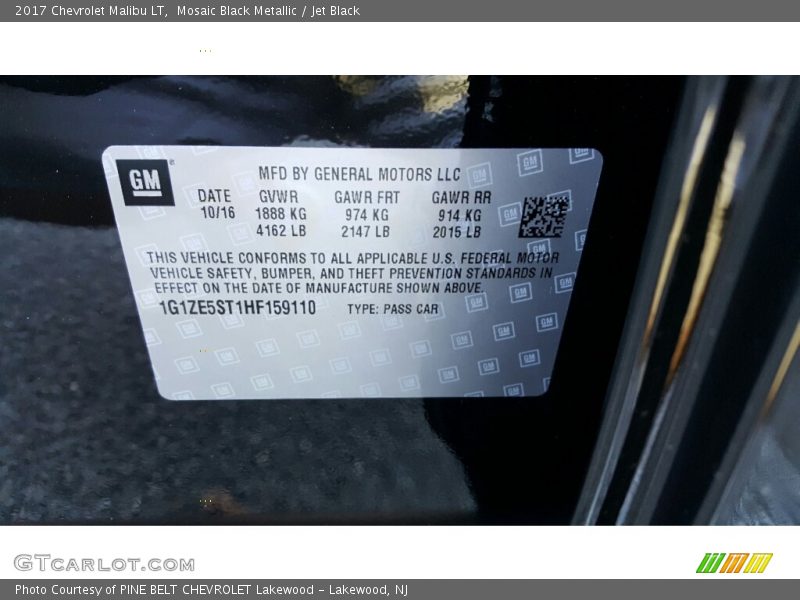 Mosaic Black Metallic / Jet Black 2017 Chevrolet Malibu LT