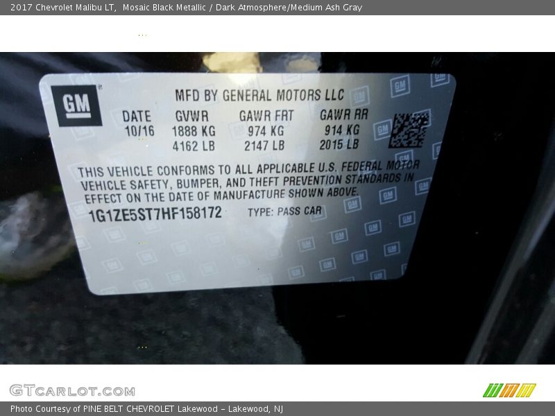 Mosaic Black Metallic / Dark Atmosphere/Medium Ash Gray 2017 Chevrolet Malibu LT