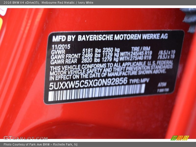 Melbourne Red Metallic / Ivory White 2016 BMW X4 xDrive35i