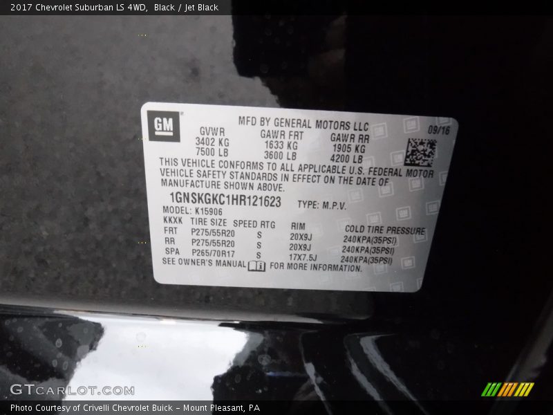 Black / Jet Black 2017 Chevrolet Suburban LS 4WD