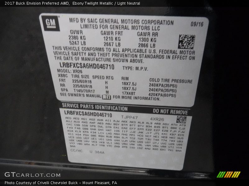 Ebony Twilight Metallic / Light Neutral 2017 Buick Envision Preferred AWD