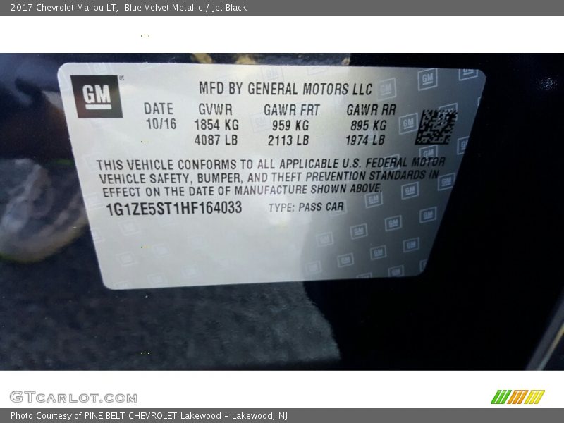 Blue Velvet Metallic / Jet Black 2017 Chevrolet Malibu LT