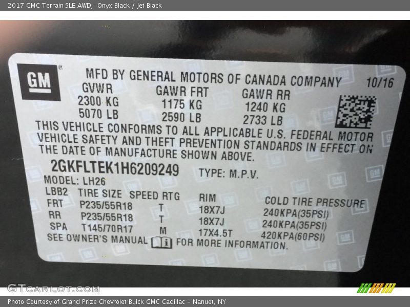 Onyx Black / Jet Black 2017 GMC Terrain SLE AWD