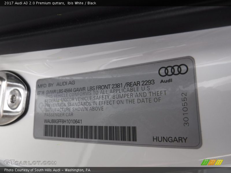 Ibis White / Black 2017 Audi A3 2.0 Premium quttaro