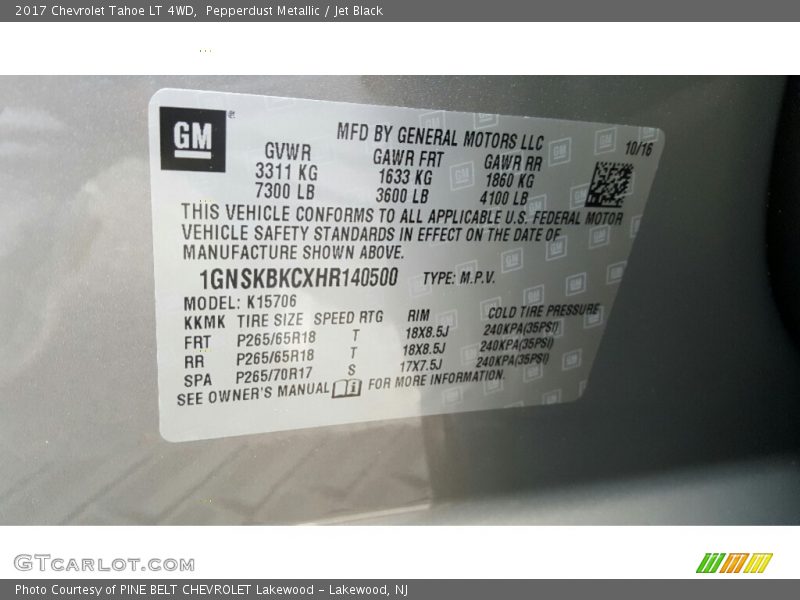 Pepperdust Metallic / Jet Black 2017 Chevrolet Tahoe LT 4WD