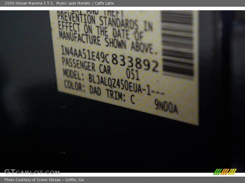 Mystic Jade Metallic / Caffe Latte 2009 Nissan Maxima 3.5 S