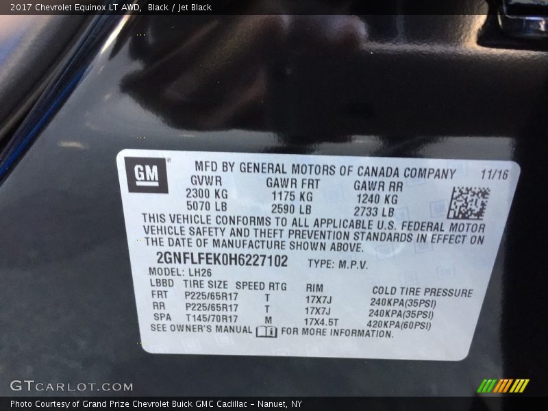 Black / Jet Black 2017 Chevrolet Equinox LT AWD
