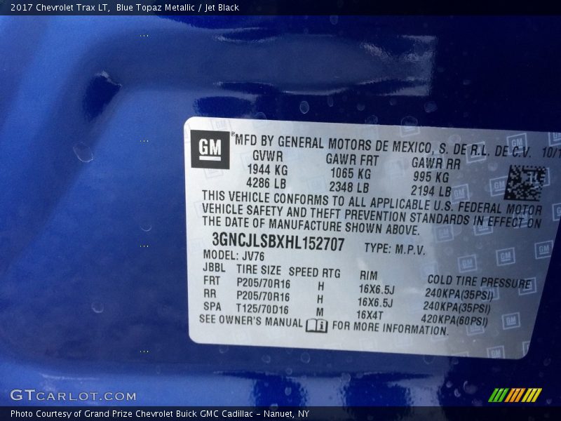 Blue Topaz Metallic / Jet Black 2017 Chevrolet Trax LT