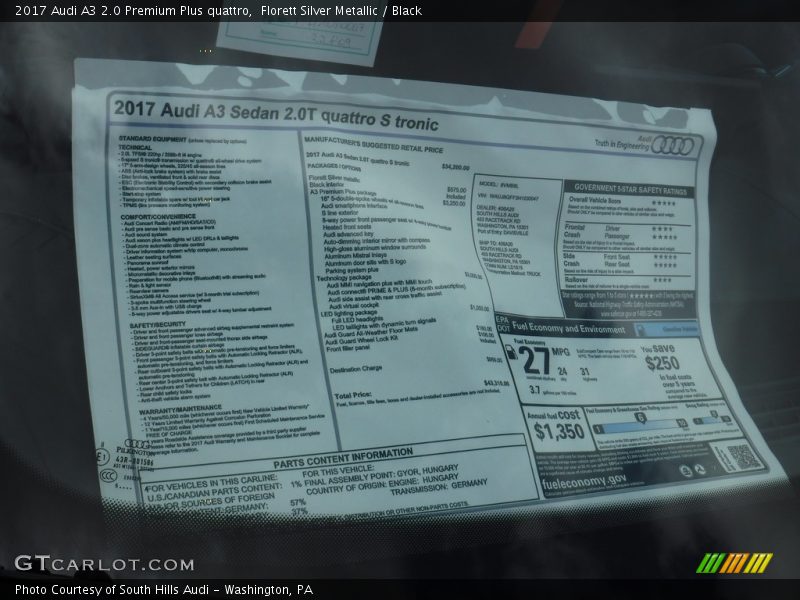 Florett Silver Metallic / Black 2017 Audi A3 2.0 Premium Plus quattro