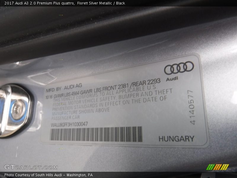 Florett Silver Metallic / Black 2017 Audi A3 2.0 Premium Plus quattro