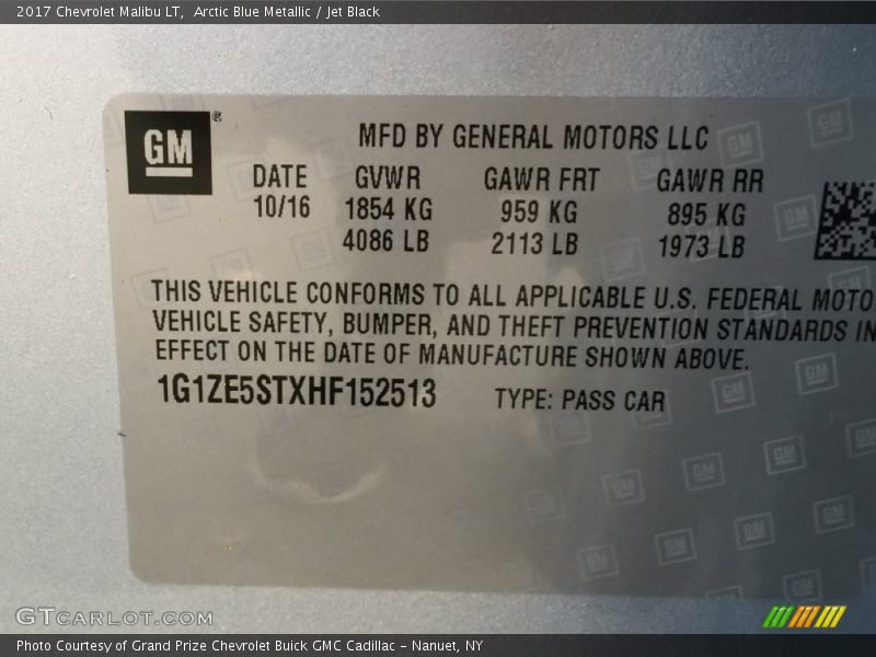 Arctic Blue Metallic / Jet Black 2017 Chevrolet Malibu LT