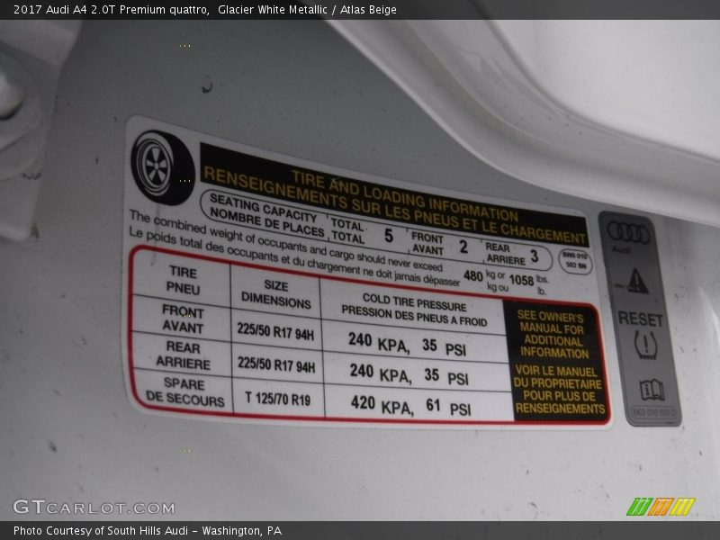 Glacier White Metallic / Atlas Beige 2017 Audi A4 2.0T Premium quattro