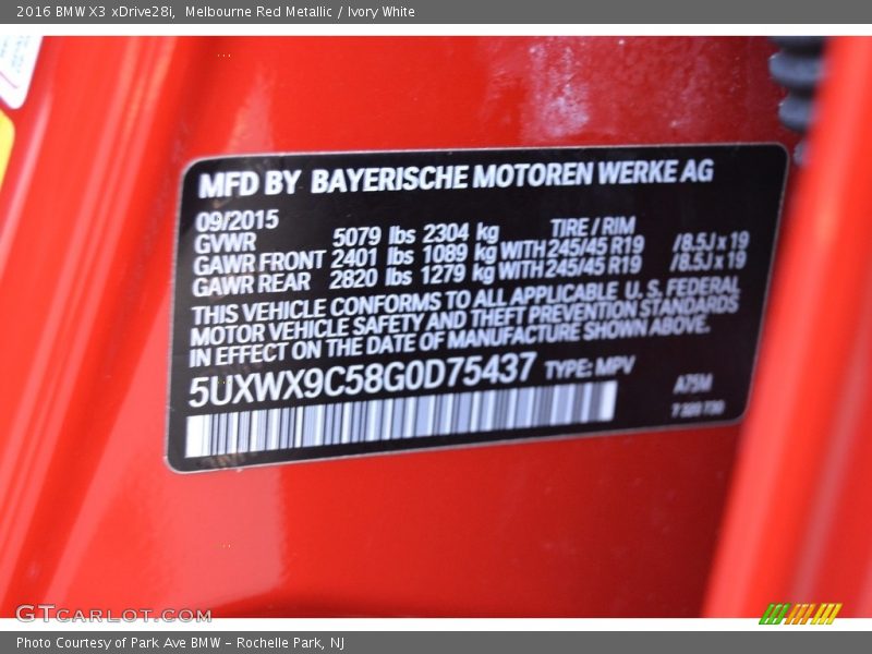 Melbourne Red Metallic / Ivory White 2016 BMW X3 xDrive28i