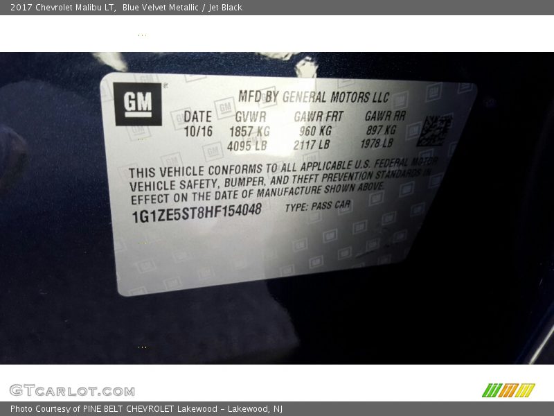 Blue Velvet Metallic / Jet Black 2017 Chevrolet Malibu LT
