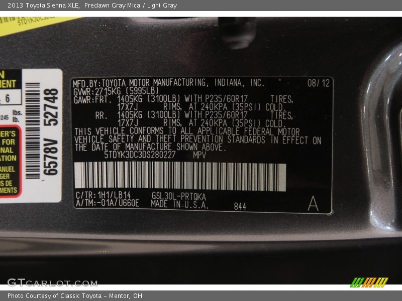 Predawn Gray Mica / Light Gray 2013 Toyota Sienna XLE
