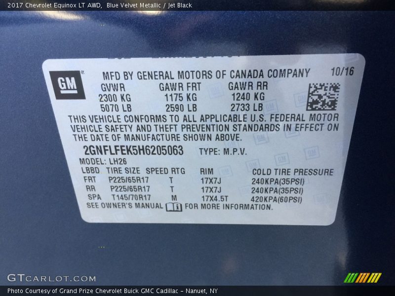 Blue Velvet Metallic / Jet Black 2017 Chevrolet Equinox LT AWD