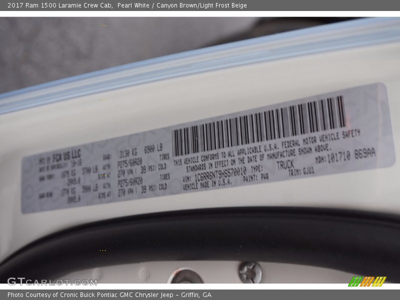 Pearl White / Canyon Brown/Light Frost Beige 2017 Ram 1500 Laramie Crew Cab
